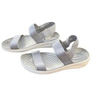Crocs LiteRide Stretch Sandal Womens 8 Gray White Slip On Comfort Walking Slides